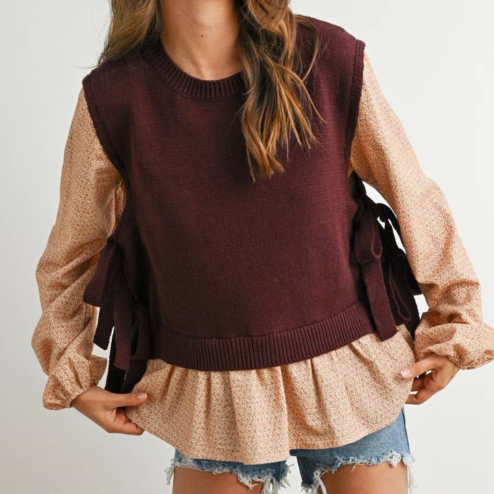 BUTTERMELON - Wholesale Shirt - Women's - Side Ribbon-Tied Knitted Top - BMW7759