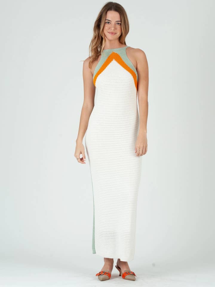 Women’s Crochet Chevron Color Block Maxi Dress for wholesale by Lucca Couture