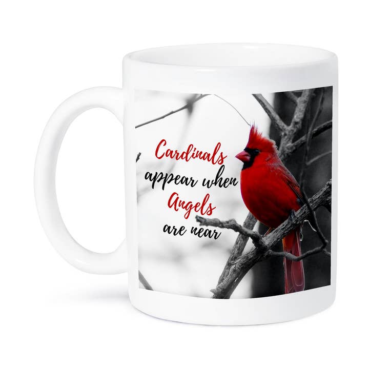 3dRose, Kardinäle erscheinen, wenn Engel in der Nähe sind, auf einem Foto eines männlichen Kardinals., Tasse für den Großhandel von 3dRose