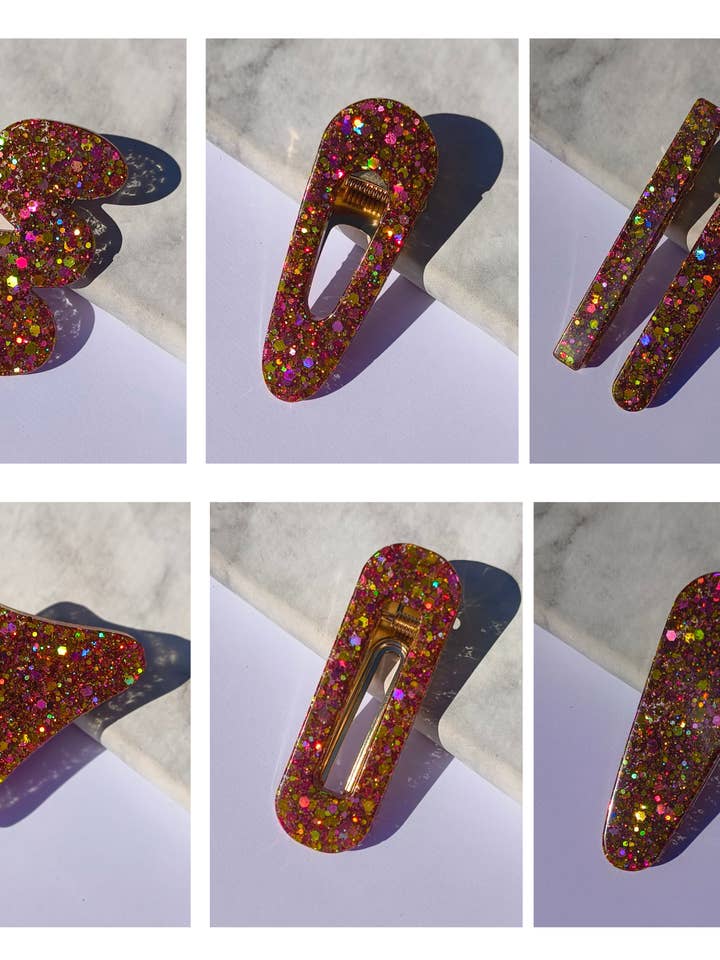 ⋒ CONJUNTO DE GANCHOS DE CABELO DE RESINA - GLITTER FIRE (8 ITENS) ⋒ por atacado de Gleebee