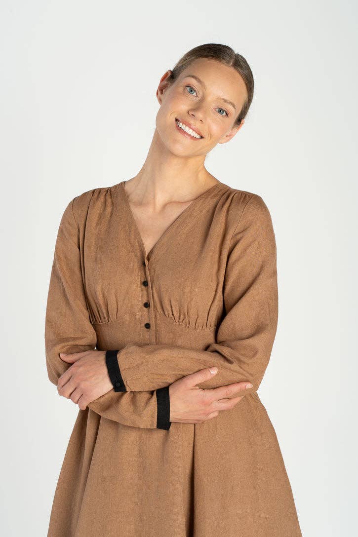 Son de Flor – Großhandel Kleid – Damen – Diane – Leinen-Midikleid mit V-Ausschnitt16