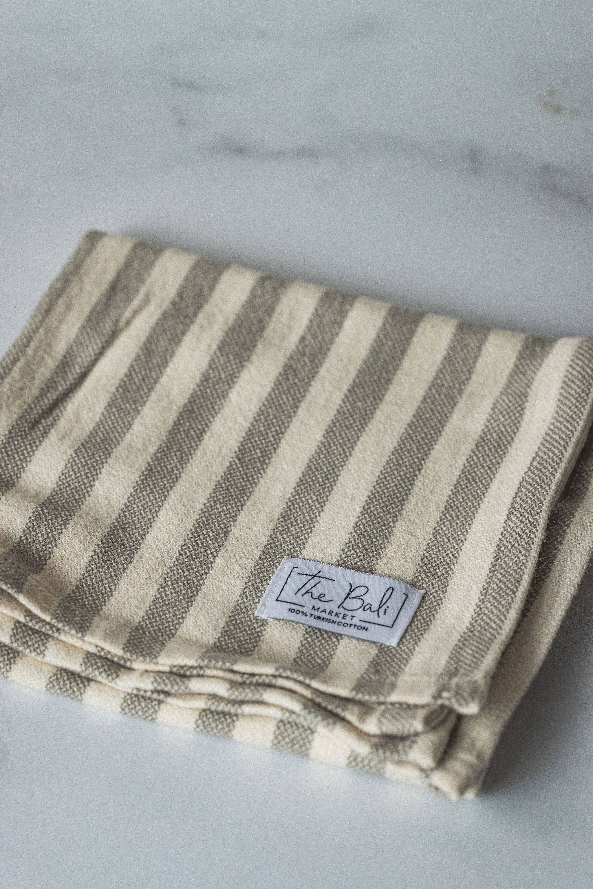 The Bali Market - Wholesale Hand Towel - Vertical Stripe Turkish Hand/Tea Towel Set - Red-Taupe-Navy - No Fringe8