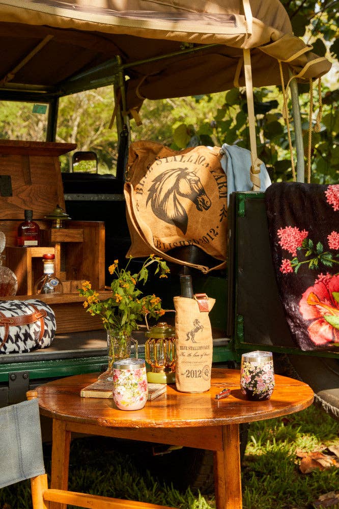 Blue Stallion Farm - Wholesale Insulated Mug/Tumbler - BLACK FLORAL BOUQUET WINE TUMBLER3