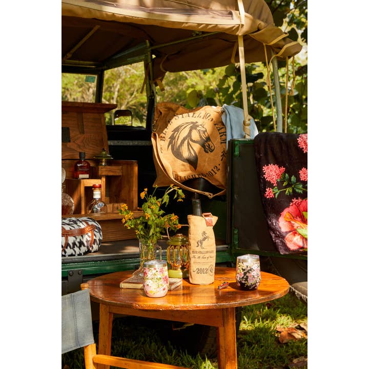 Blue Stallion Farm - Wholesale Insulated Mug/Tumbler - BLACK FLORAL BOUQUET WINE TUMBLER3