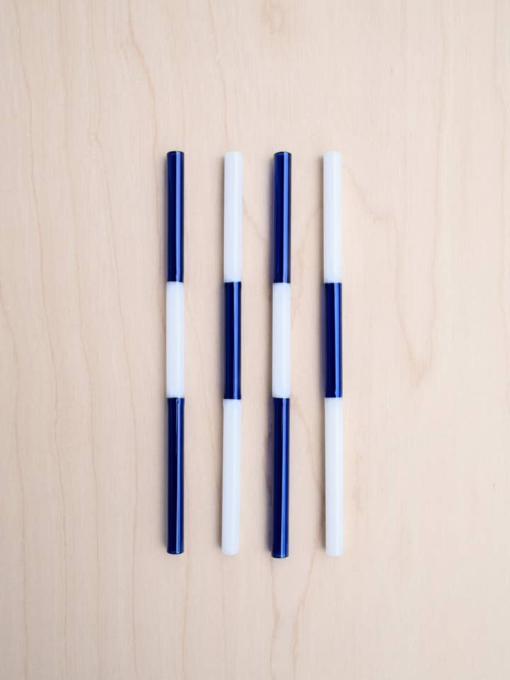 Handmade Multicolor Glass Straws | Blue & White for wholesale by Wildher Studios