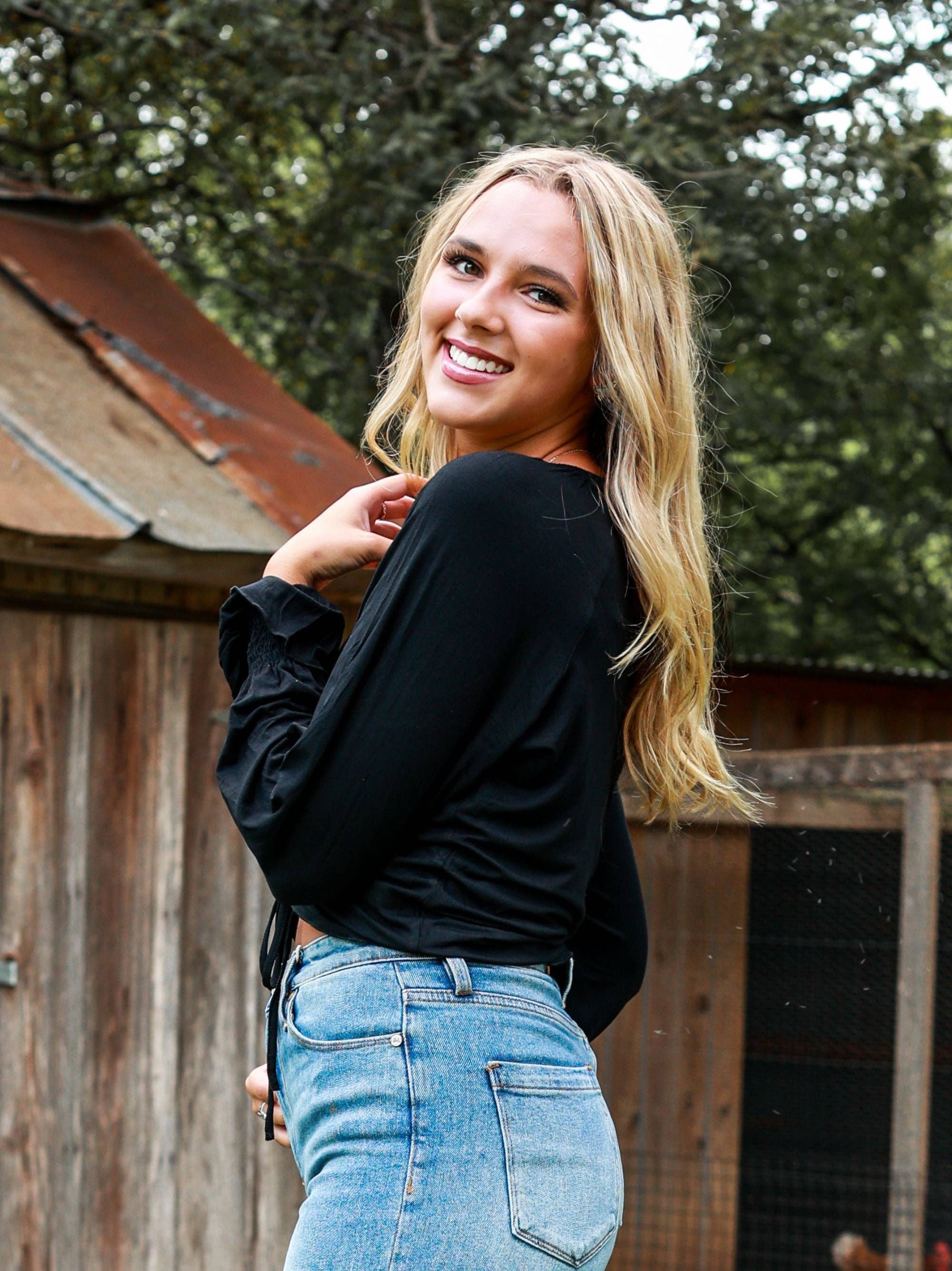 Let's Go Ladies Contemporary Top in Black for wholesale on Faire3