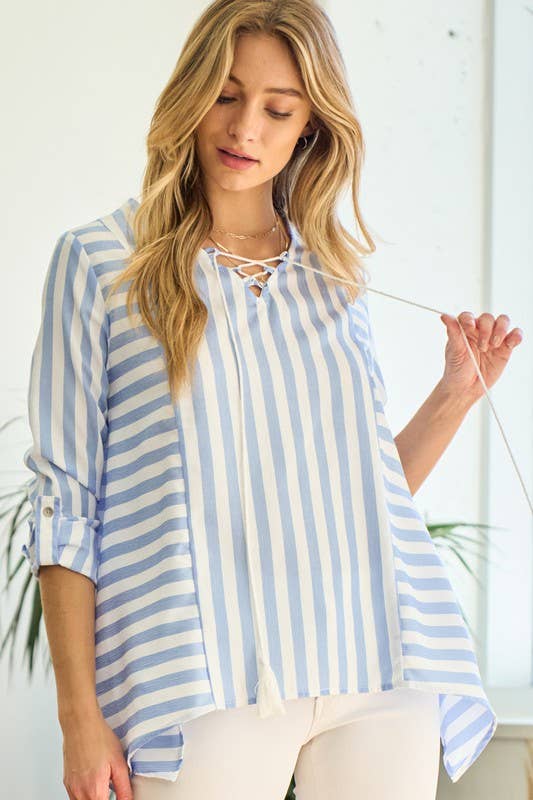 Weiß/Blau Streifenbluse Shark Bite - 12099T für den Großhandel auf Faire6