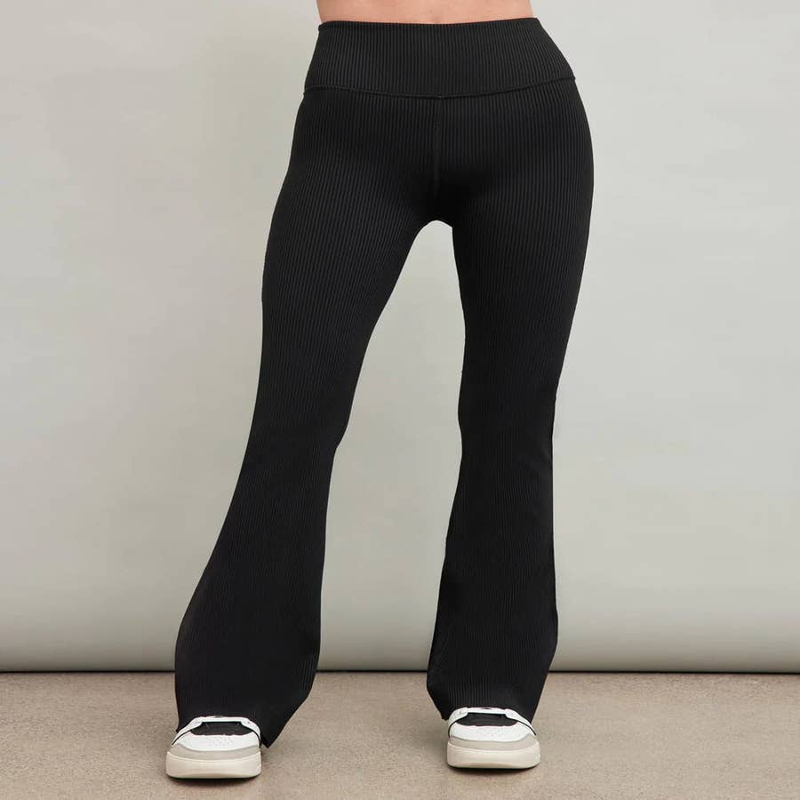 Black crossover waistband flare trousers  Flare legging, Flare leggings,  Black flare pants