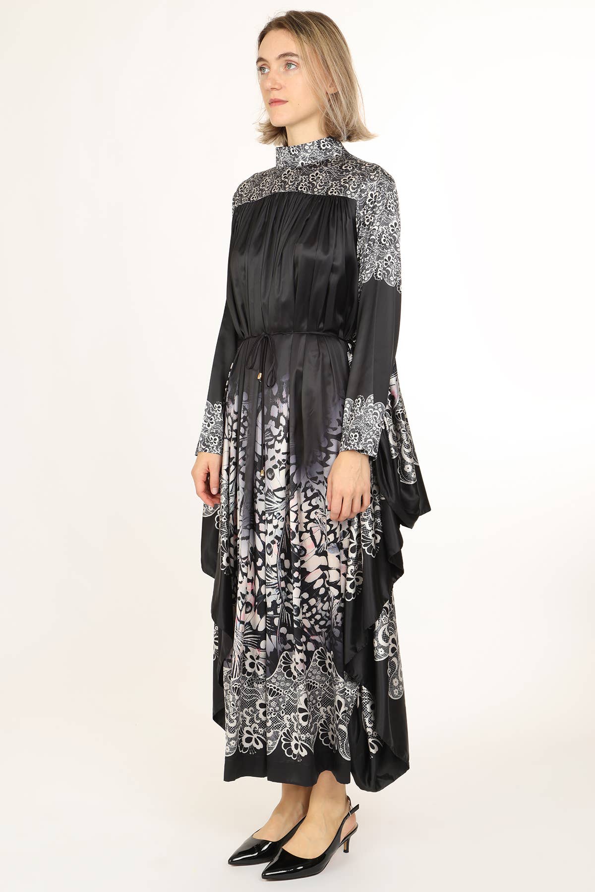 BLACK Abstract Floral Print Pleats Maxi Tunic Dress QC3710 for wholesale on Faire3