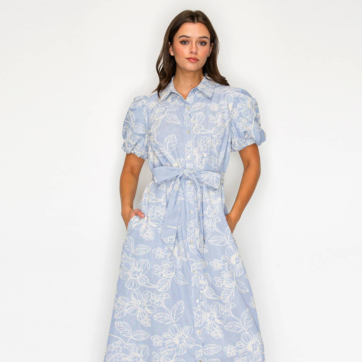 LoveWednesday - Wholesale Dress - Women's - Bluebell Garden Stripe Midi Dress - LWD34825