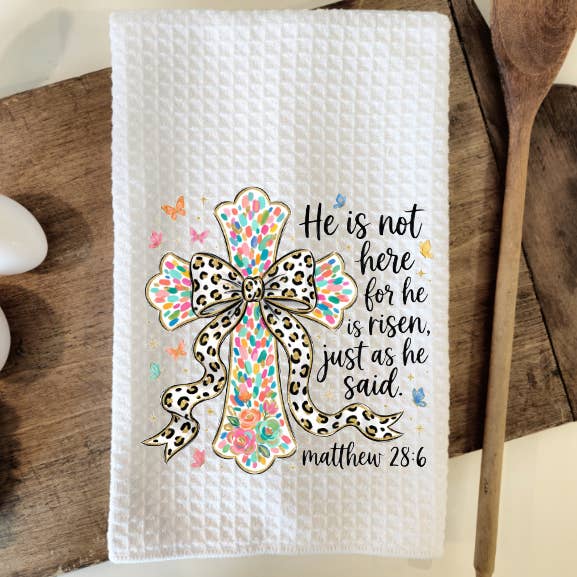 Er ist auferstanden Oster-Waffelgewebe-Geschirrtuch Teetuch für den Großhandel von Prairie Chicken Sticker Shop & Gifts