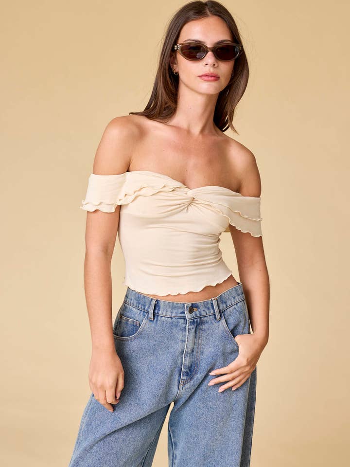 PT18026 - Piper Off Shoulder Double Ruffle Top for wholesale by Papermoon