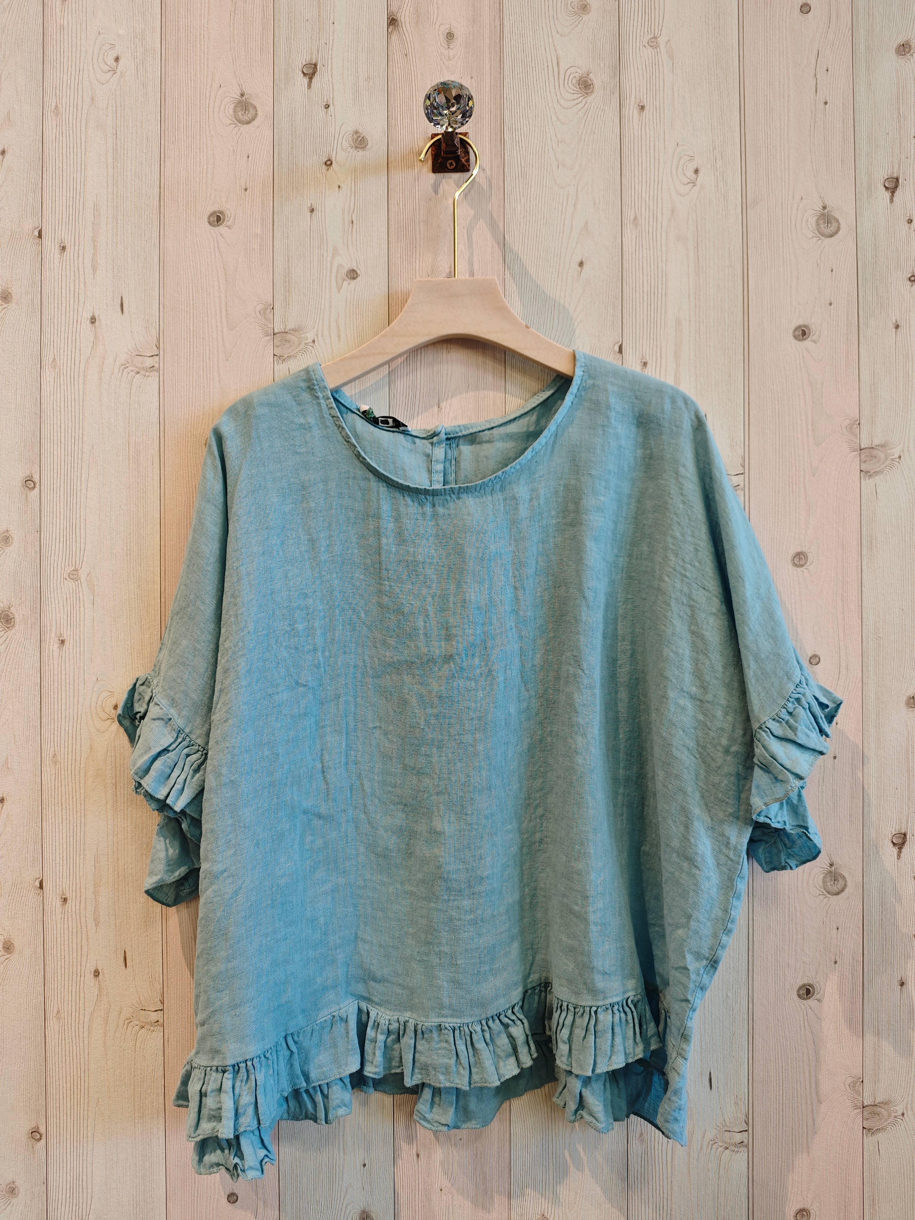 Linen & More - Vente Chemisier – femme - Blouse à volants 100 % lin - réf 107402