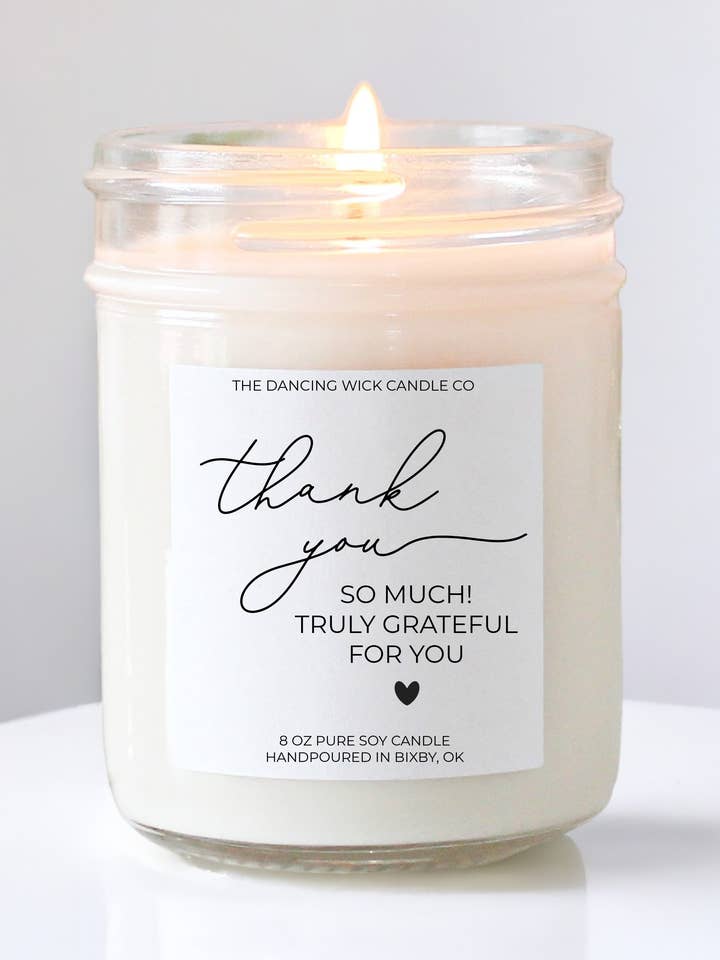 Thank you so much Gift Candle / Eucalyptus and Tea Scent for wholesale by THE DANCING WICK CANDLES