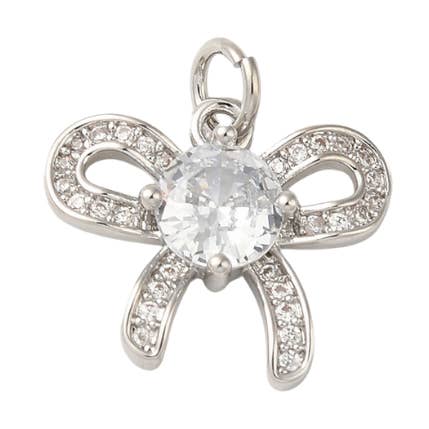 Zilveren strik met kubische zirkonia in het midden voor wholesale door The Charm Bar Company