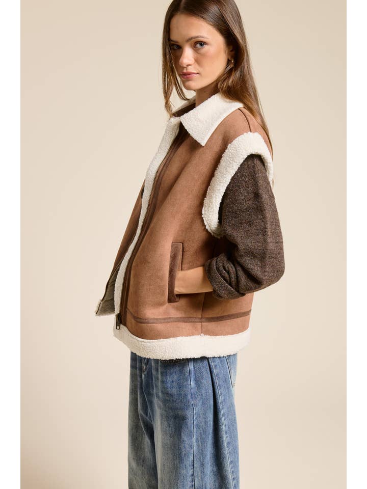 Mimosa - Wholesale Outerwear Vest - Women's - Faux Suede Shearling Vest Jacket4