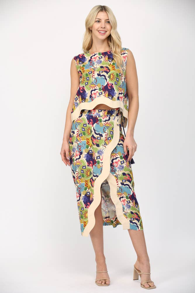 MULTI WAVE COLOR CONTRAST DETAILED WRAP SKIRT FS55023 for wholesale on Faire5