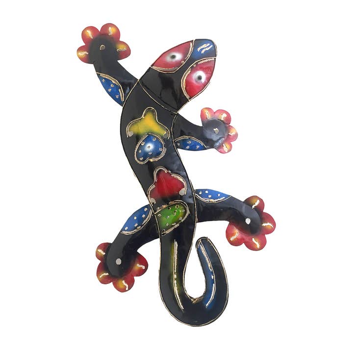 Large Metal Gecko Wall Art Home Decor - Multi Colored for wholesale by OMA - Eclectic Home