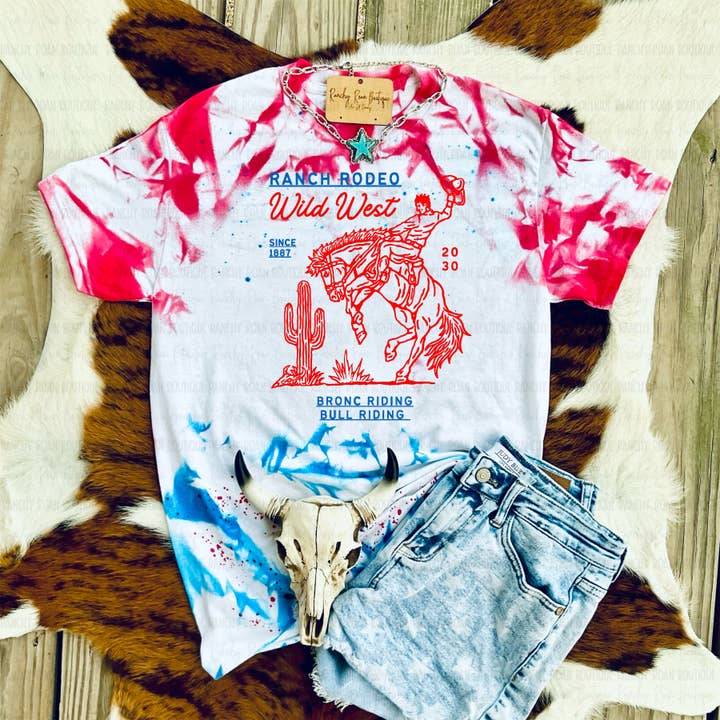 Ranch Rodeo Wild West Graphic Tee Patriotic Bronc Riding Shirt for wholesale by Ranchy Roan Boutique