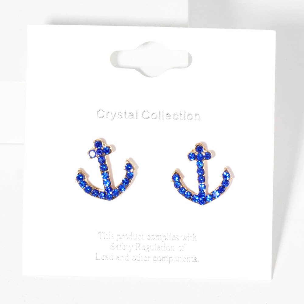 Sensibling Corp. - Venta al por mayor Pendientes de botón/aretes de poste - Pendientes de botón con ancla pavimentada de cristal de imitación.41