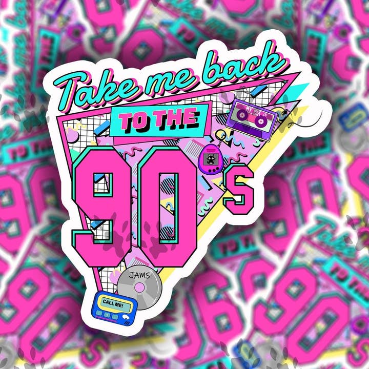 Take Me Back To The 90'S Sticker, 90'S Movies, 90'S Music, Funny, Humorous, Decal, Laptop, Water Bottle, Tumbler, Cooler, Planner, Gift Idea for wholesale by The Red Otter