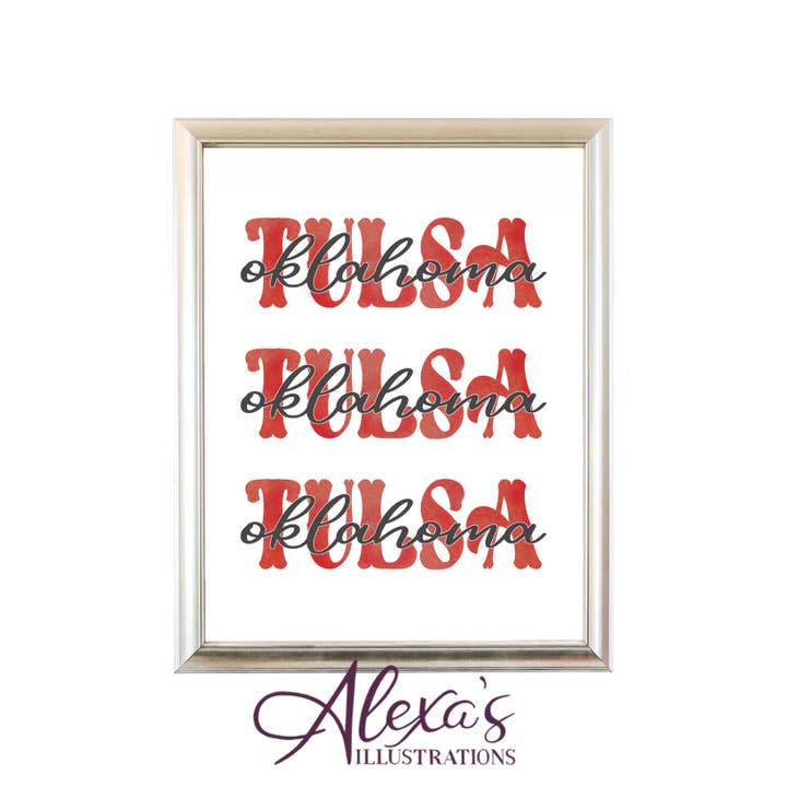Alexa's Illustrations - Wholesale Art Print - Tulsa, Oklahoma Print Red1