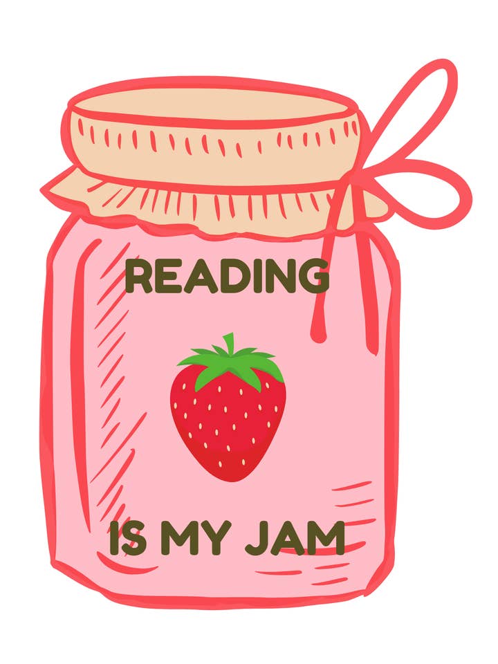Strawberry Jam Reading Sticker for wholesale by Megan Wilson Jewelry