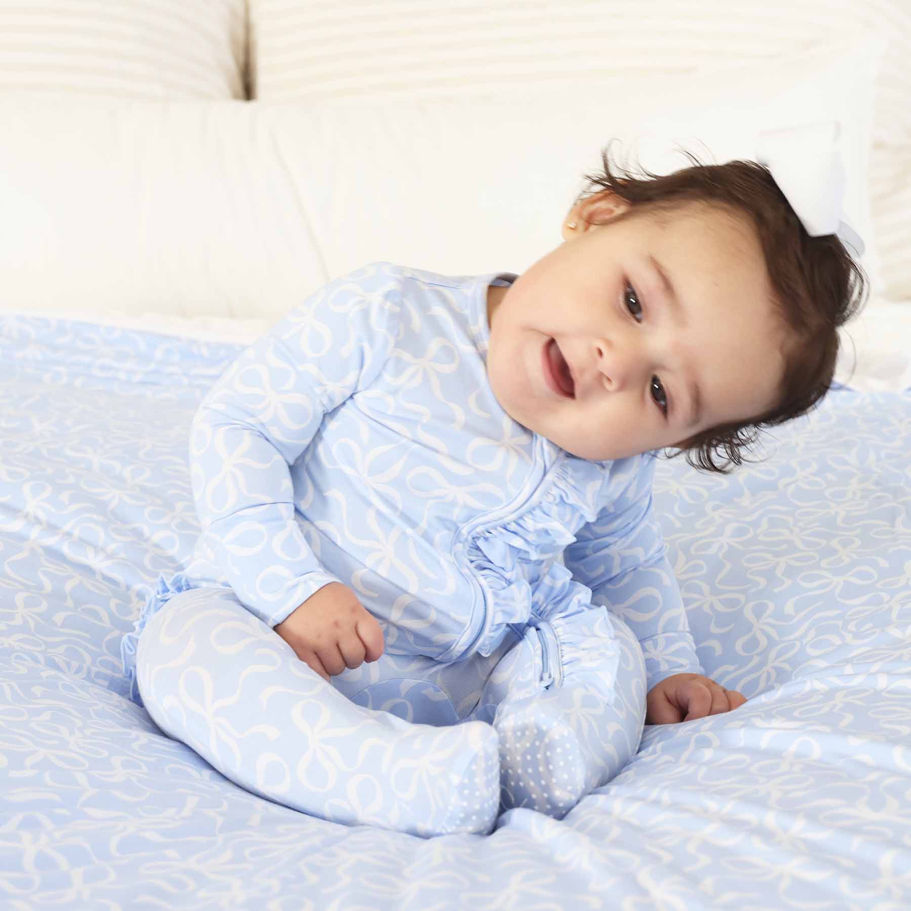 Caden Lane - Wholesale Jumpsuit - Baby - Blue-tiful Bows Ruffle Zipper Footie12