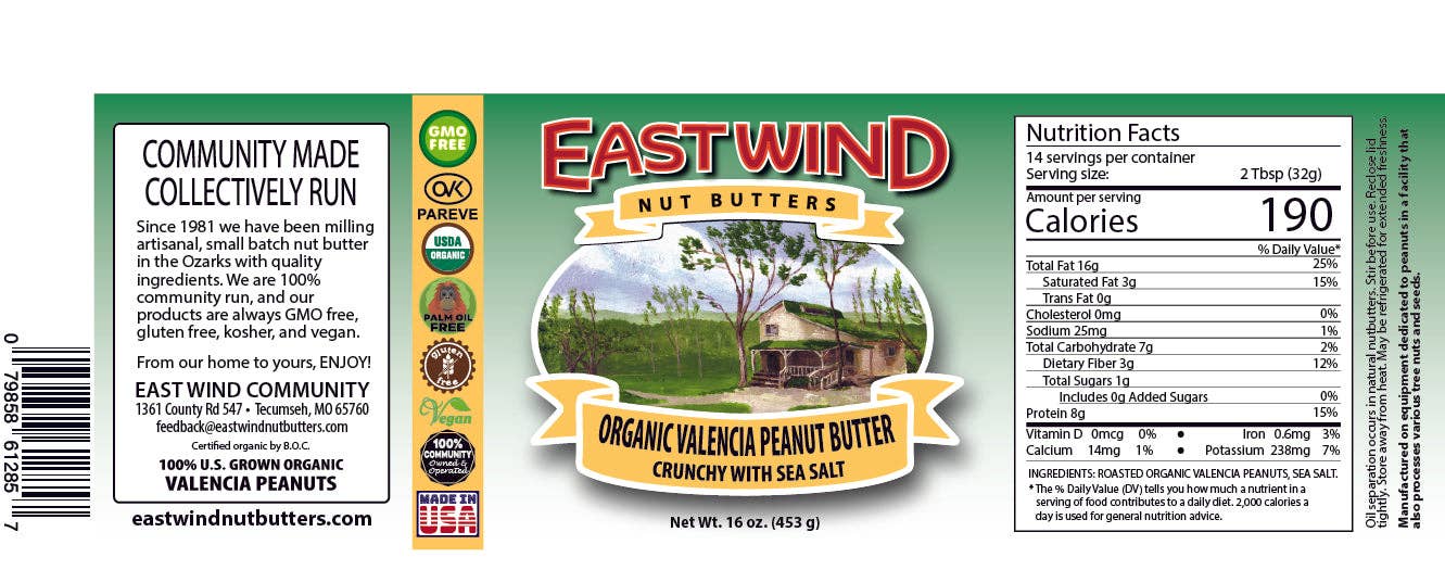 East Wind Nut Butters - Wholesale Nut Butter - 16oz Organic Valencia Peanut Butter2