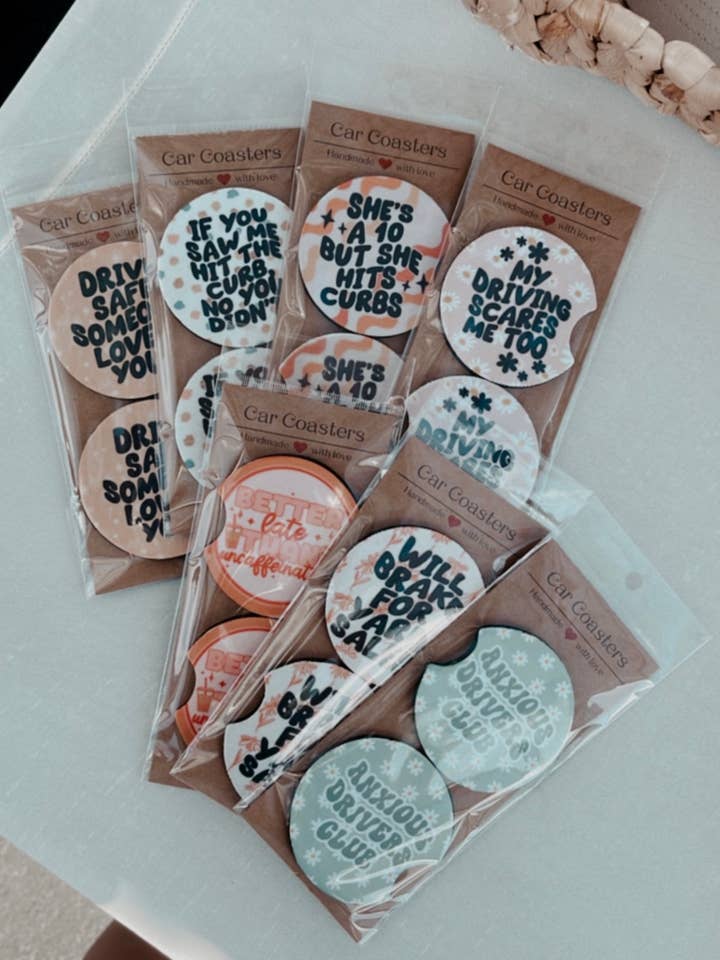 Trendy Funny Car Coasters for wholesale by A & B Crafts Co.
