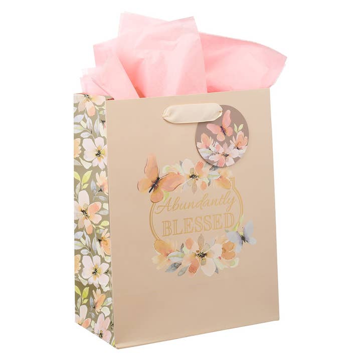 Christian Art Gifts - Wholesale Gift Bag - Gift Bag MD Pink Abundantly Blessed Deut. 7:132