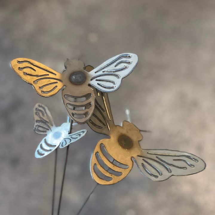 608 The Factory - Wholesale Garden/Lawn Stake - Metal Bumble Bee Garden Stake Set of 24 Pollinators