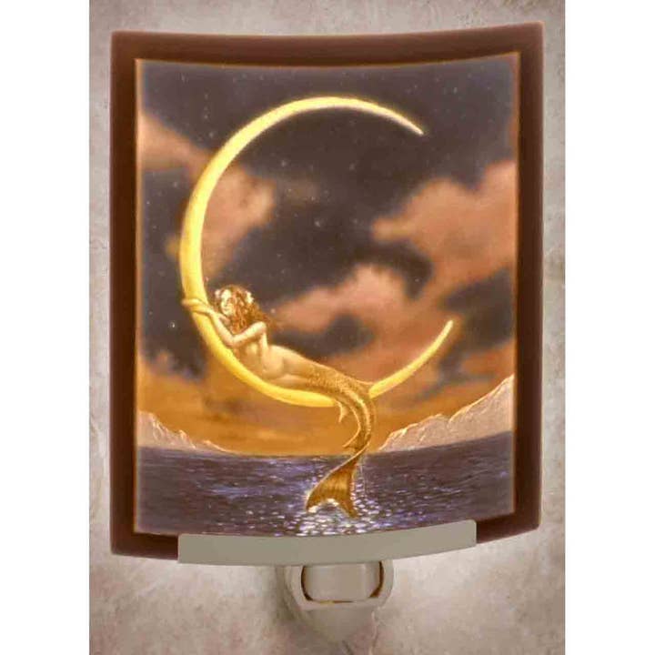 The Porcelain Garden Inc. - Vente Veilleuses - Veilleuse colorée au lithophane en porcelaine sirène et lune1