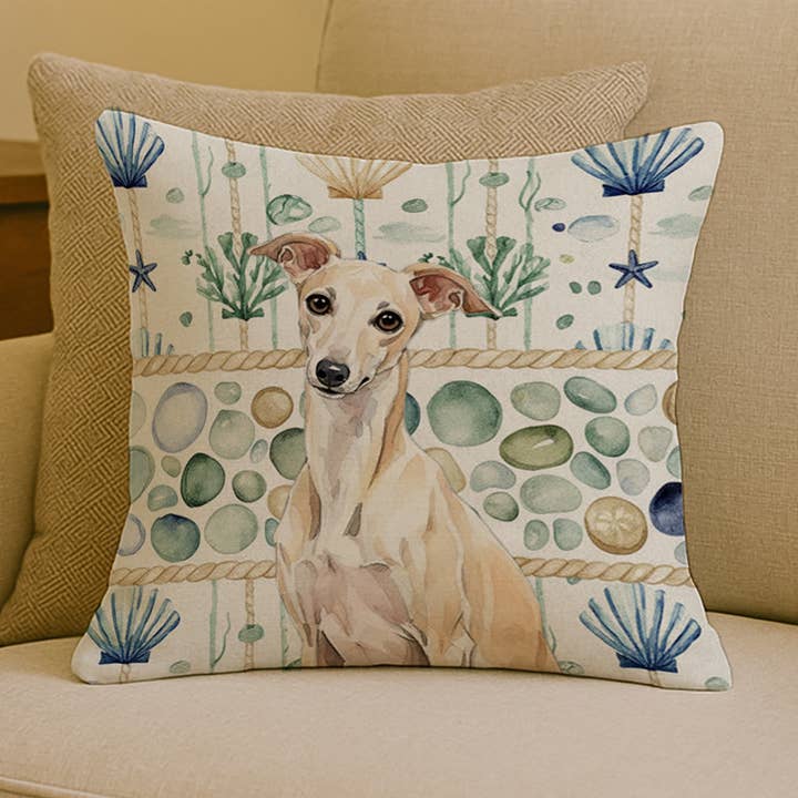 Cojín de Vidrio de Mar Costero Galgo Italiano Crema 18x18 WDK7 para venta al por mayor de Caroline's Treasures