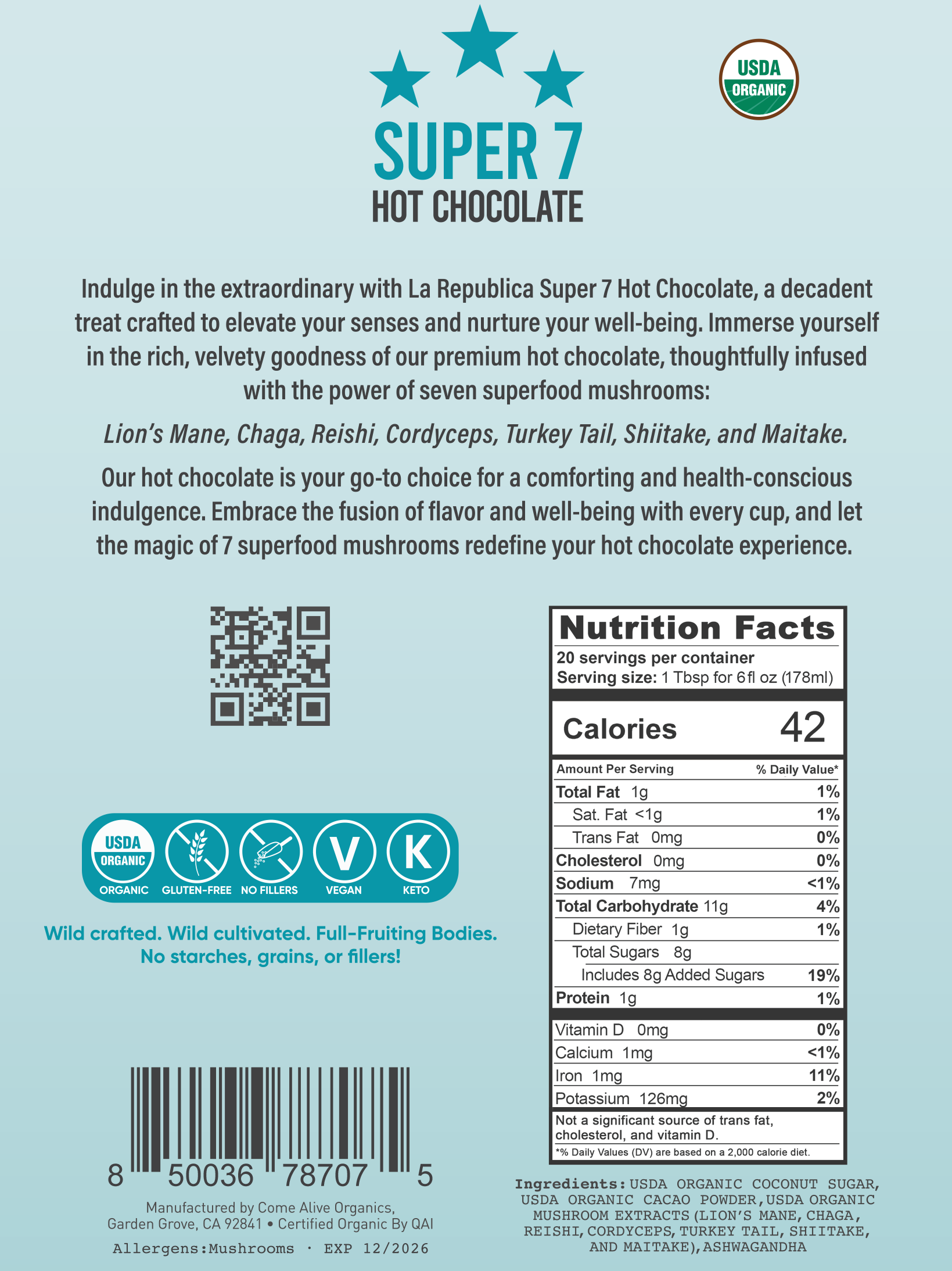 La Republica Coffee - Wholesale Hot Cocoa Mix/Kit - La Republica Organic HOT CHOCOLATE w Mushrooms + Ashwagandha1