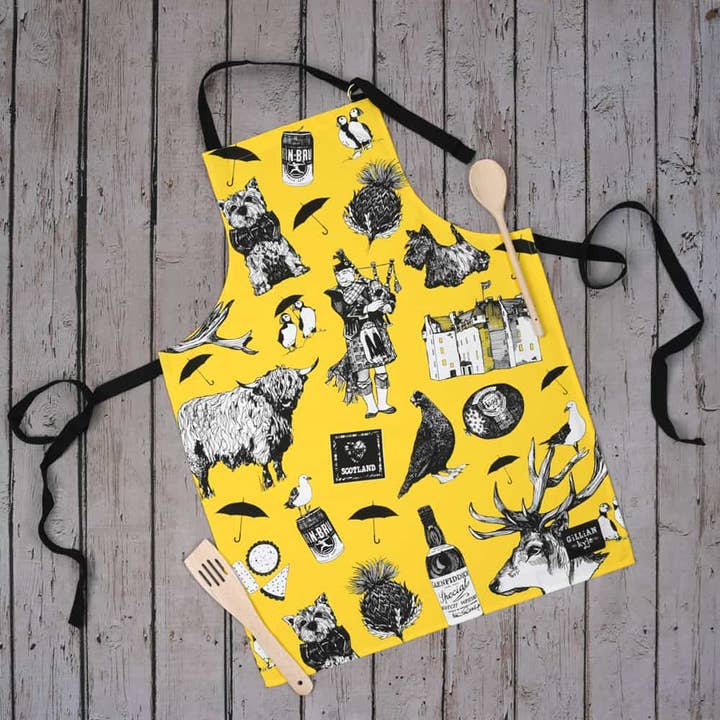 Love Scotland Apron - yellow for wholesale by Gillian Kyle