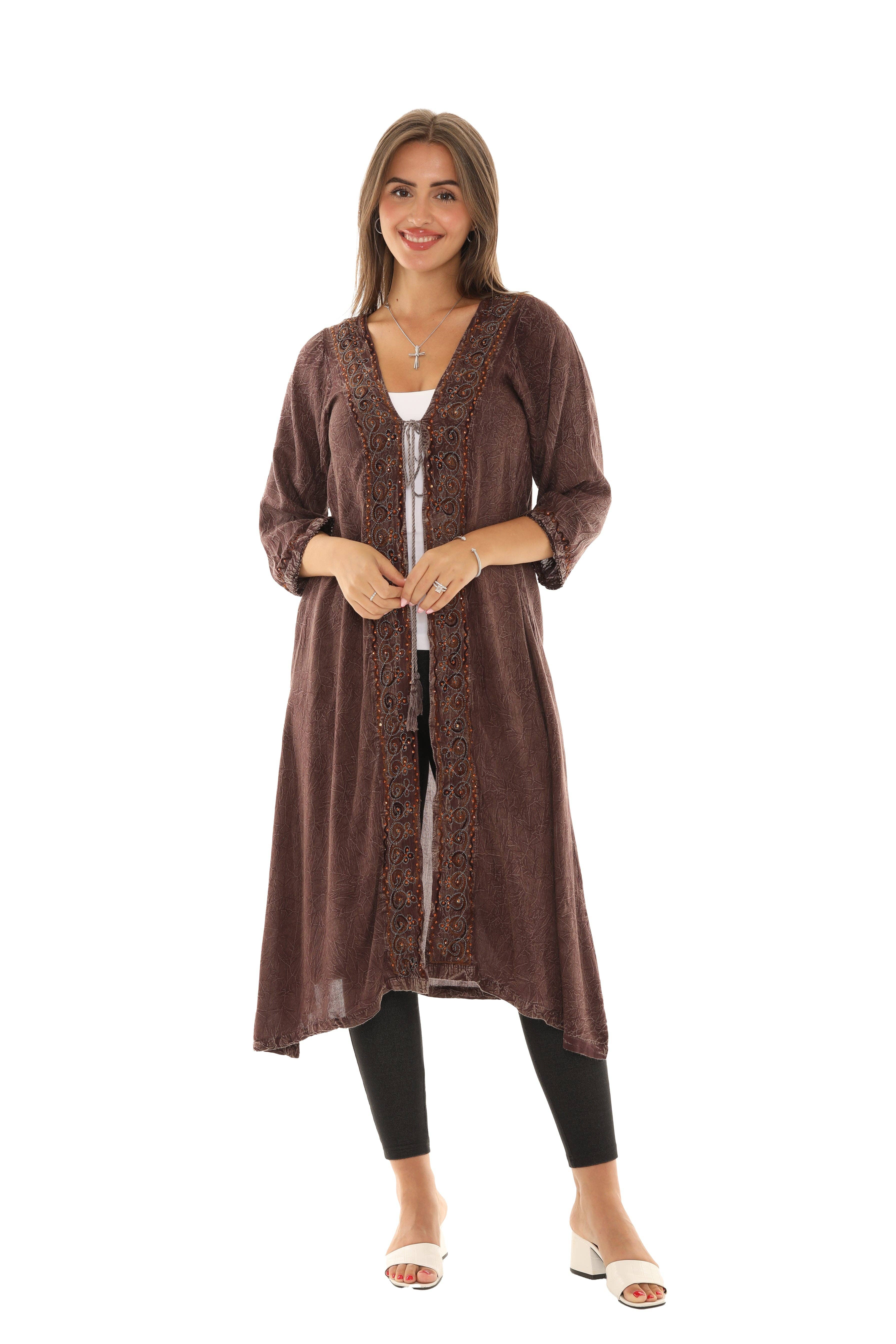 Shoreline Wear. INC - Wholesale Kimono - Women's - Sequin-Accent Embroidered Three-Quarter Sleeve Duster15