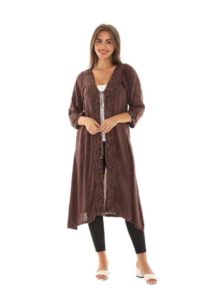 Shoreline Wear. INC - Wholesale Kimono - Women's - Sequin-Accent Embroidered Three-Quarter Sleeve Duster15
