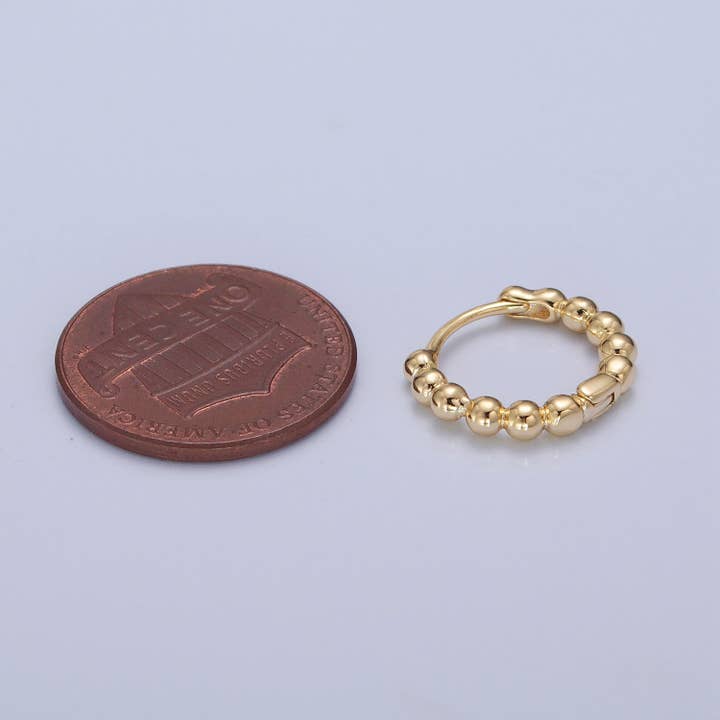 Aim Eternal - Wholesale Huggie Earrings - Dainty 14K Gold Filled Beaded Ball Round Bubble Huggie Hoop