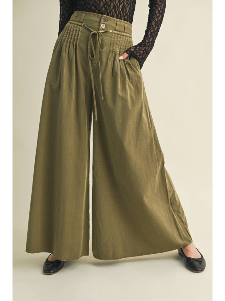 OLIVE PINTUCK WIDE LEG PATNS for wholesale on Faire2
