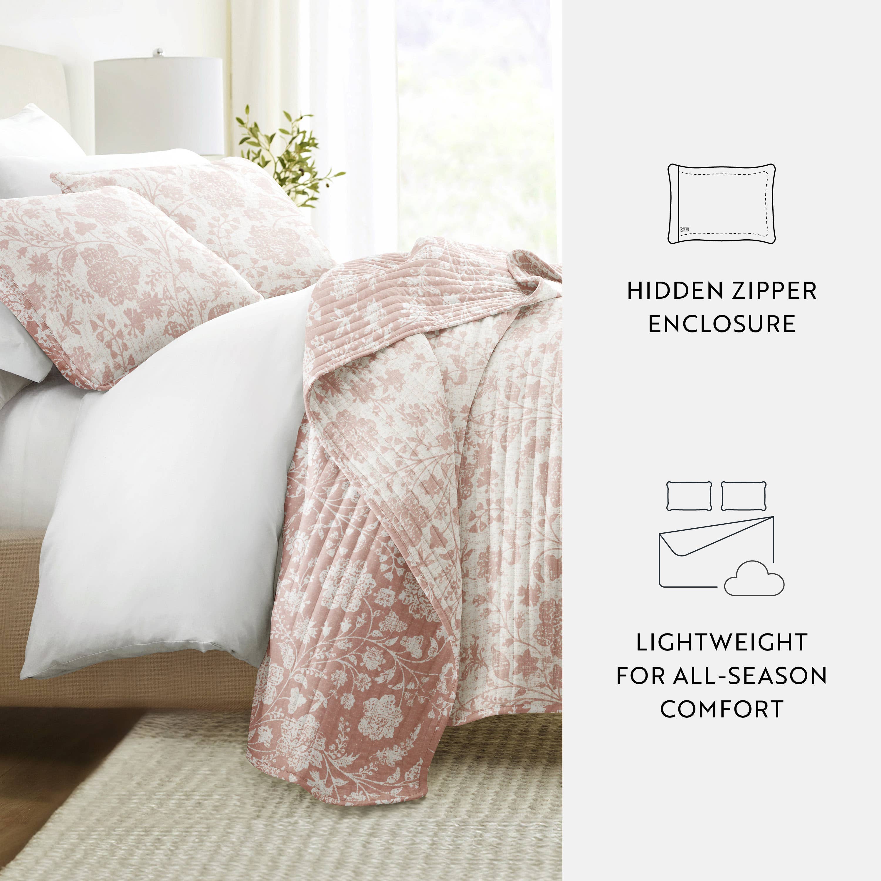 ienjoy Home - Vente Courtepointe - Ensemble de couette réversible à motifs floraux texturés toutes saisons32