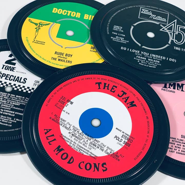 Mod coasters. The Jam. Frank Wilson. Specials. Small Faces. for wholesale by Popsters
