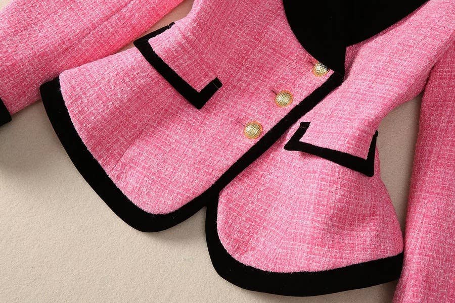 Farbe als Bilder SY314 Elegante Tweed-Jacke mit Maxi-Rock aus Netzstoff und Pailletten für den Großhandel auf Faire7