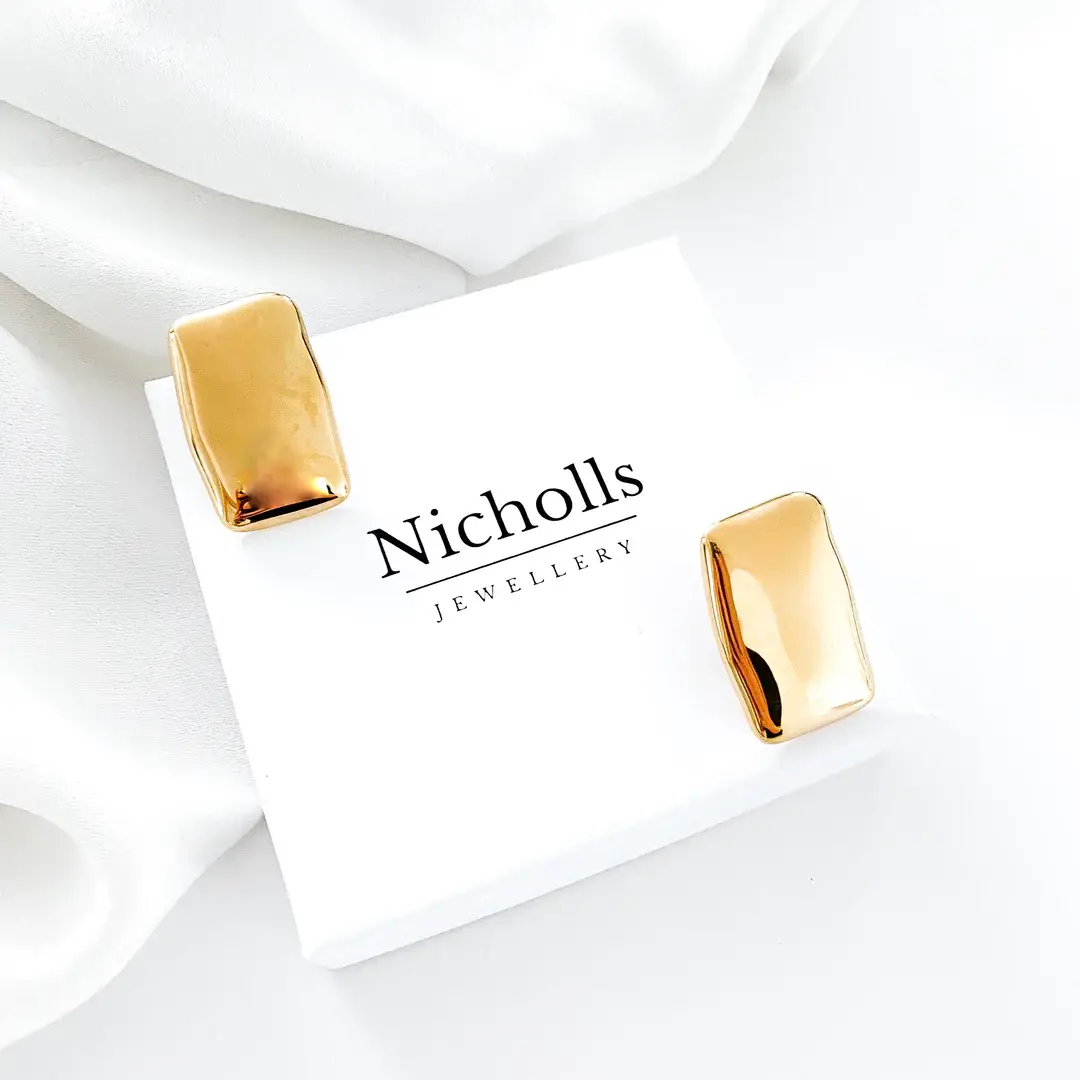 Nicholls Jewellery – wholesale Dangle earrings – Rectangle Flat Gold Statement Earrings6
