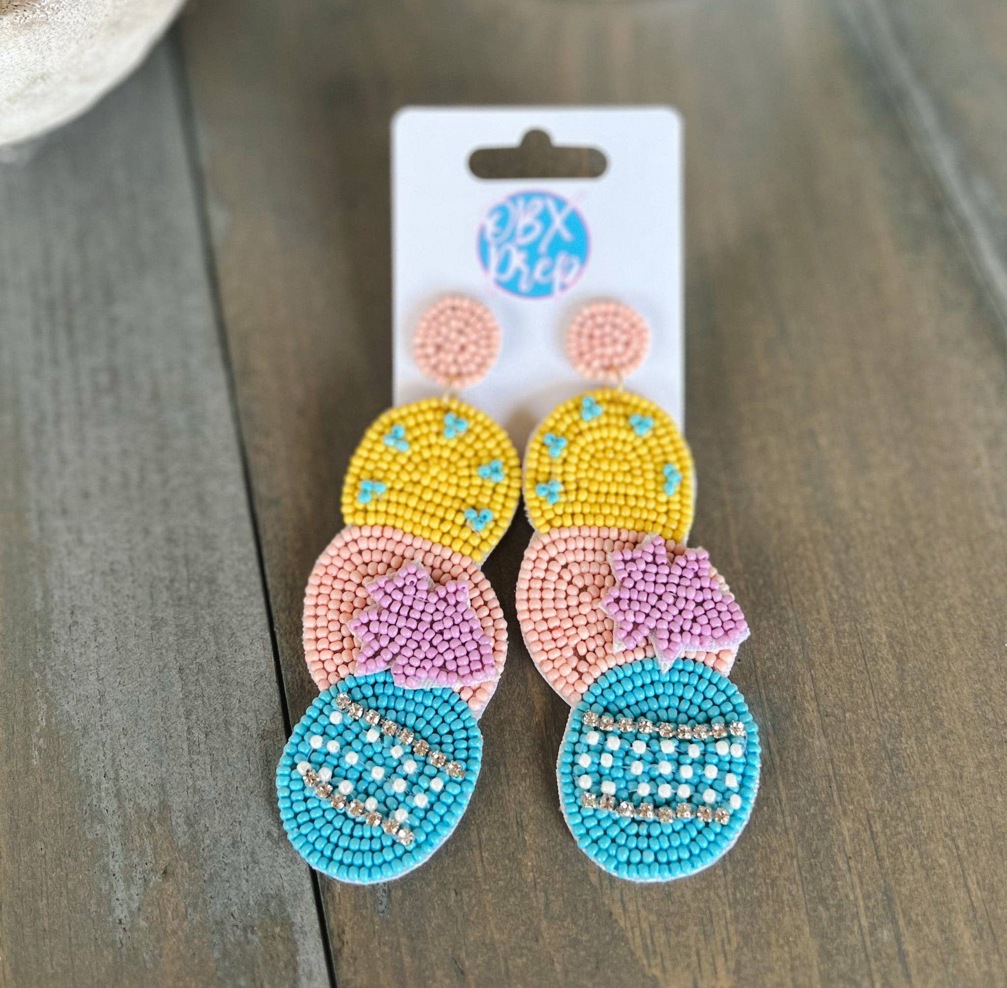 OBX Prep - Wholesale Dangle Earrings - Easter Eggs Soft Pastel Spring Seed Beaded Drop Earrings1