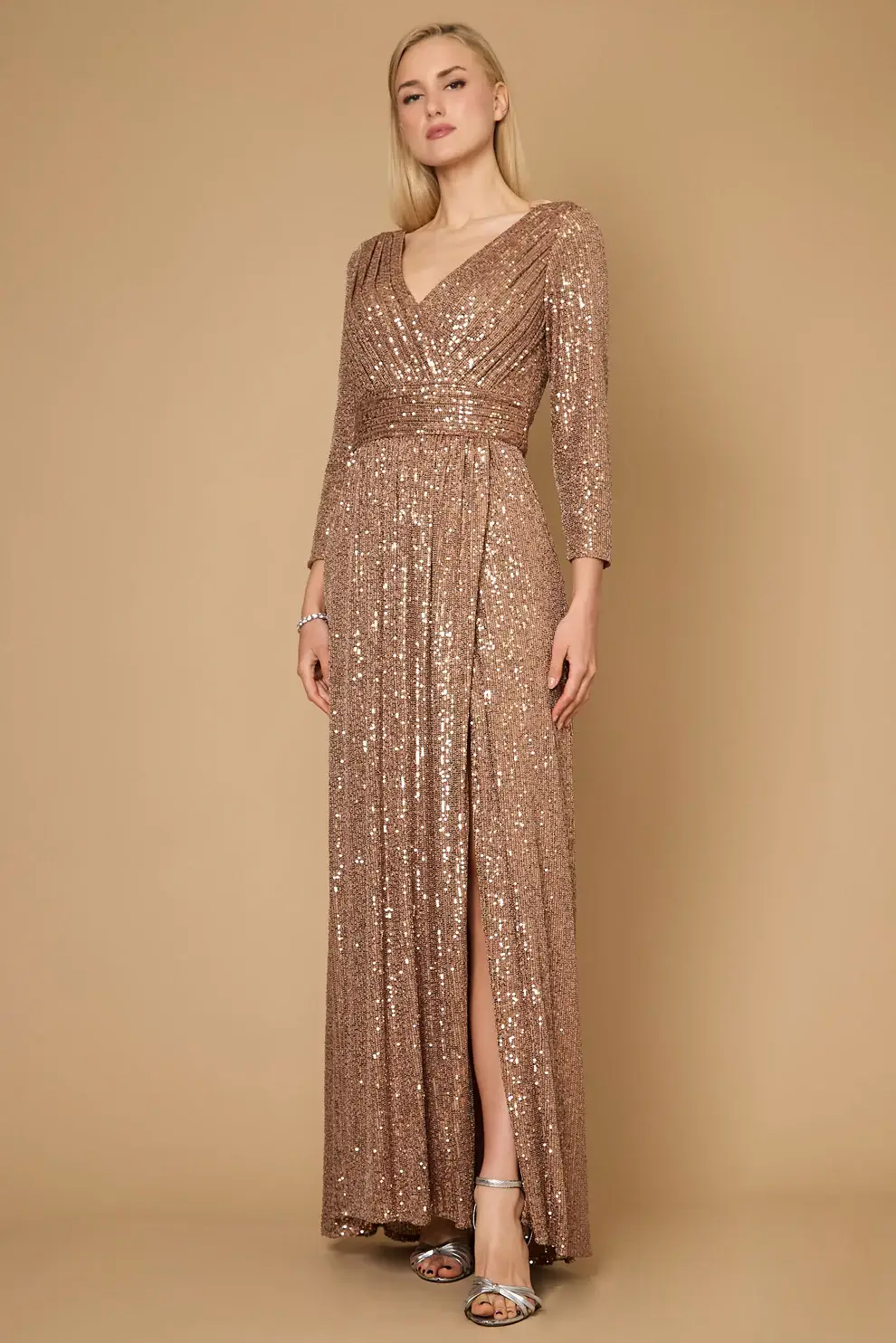 Kos Couture - Wholesale Gown - Women's - Long Sleeve Sequin Formal Hand Beaded Dress 5