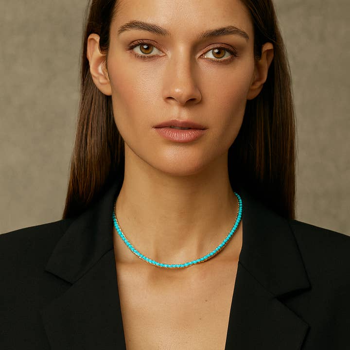 Sahira Jewelry Design - Wholesale Link & Chain Necklace - Karla Tennis Necklace - Turquoise1