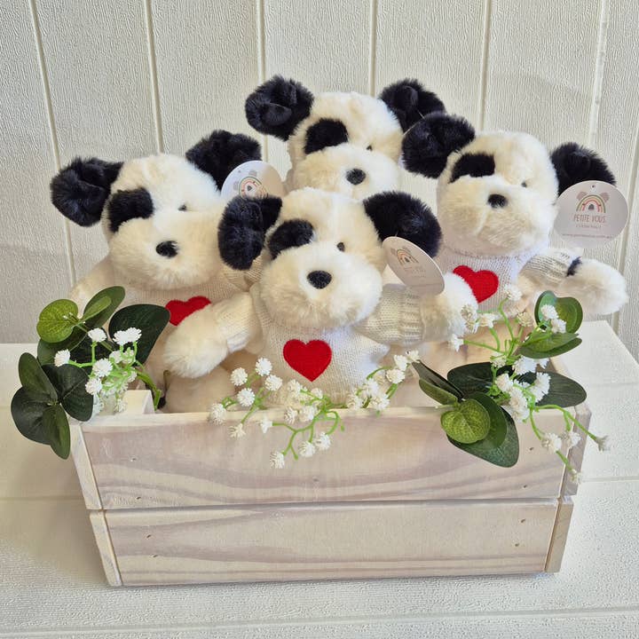 Petite Vous Harry the Dog Pup Soft Toy (Love Heart Jumper) for wholesale by PETITE VOUS