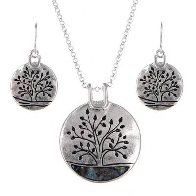 Juego de collares redondos de metal con forma de árbol de la vida con forma de abulón FR2913 para venta al por mayor de 0011 PREMIERE