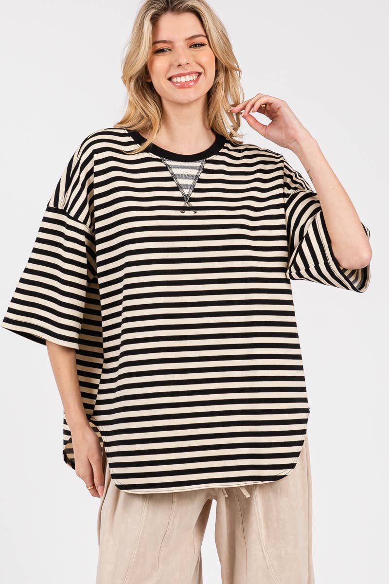Sewn and Seen - Wholesale Tunic - Women's - STRIPED OVERSIZED SHORT SLEEVE TOP 29